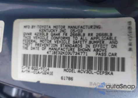 2003 Toyota Camry Le/Se/Xle from USA, damaged, VIN 4T1BE32K03U734771